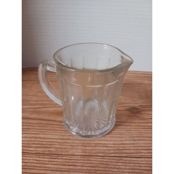 Vintage 1960's Hazel Atlas Ribbed Clear Glass Heavy Duty Pitcher‎ 4" Tall - Picture 1 of 5